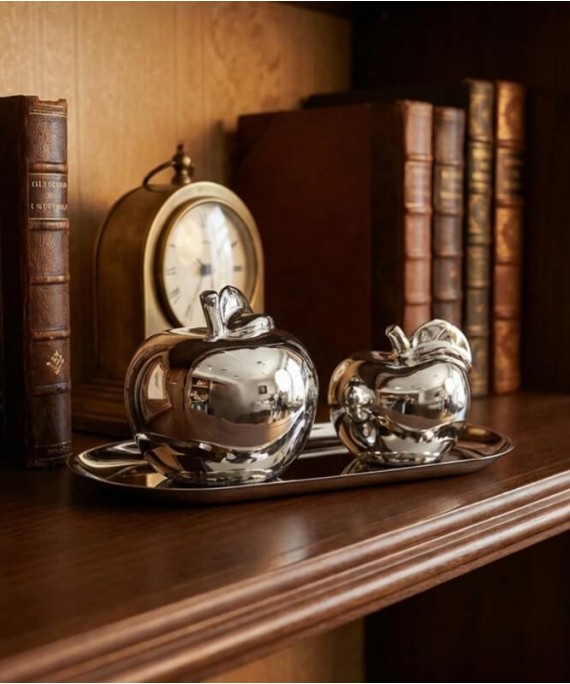 ZEYVE SILVER CERAMIC 2-PIECE APPLE SET TRAY 23x10x9cm